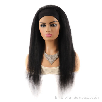 Natural Black Color Long human hair Machine Made  Wigs Rich Production Experience headband  Human Hair Wigs